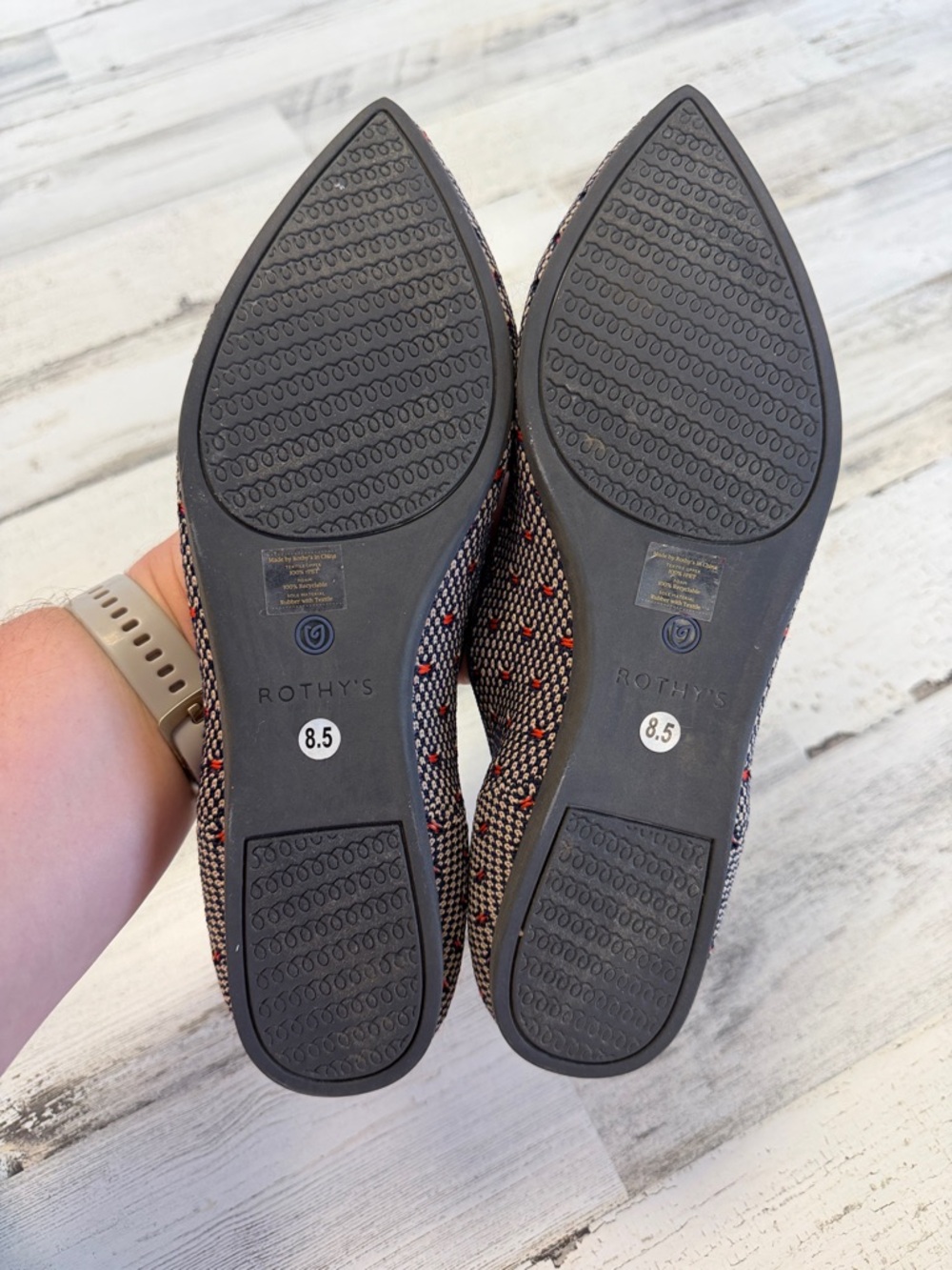 Rothy's Pointed Knit Flats in Navy and Red Dot - Picture 2 of 3